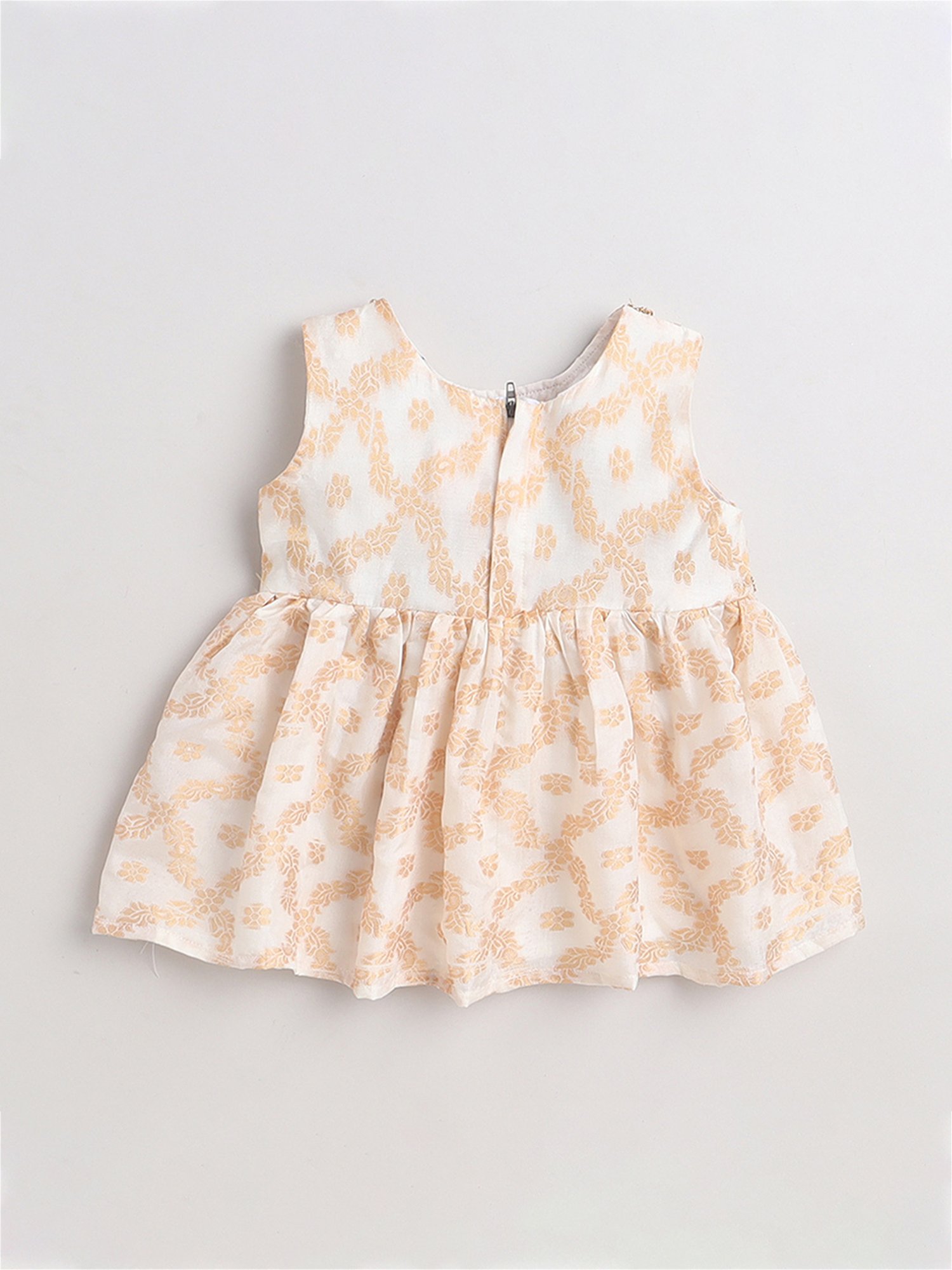 Many Frocks Kids Cream Self Design Dress