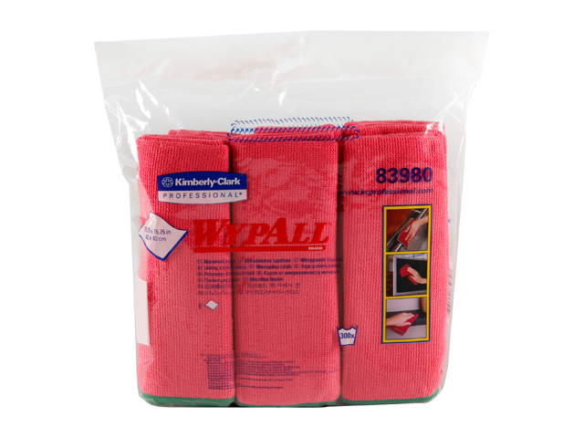 WypAll Microfiber Cloths (83980), Reusable, 15.75" x 15.75", Red, 4 Packs / Case, 6 Wipes / Container, 24 / Case