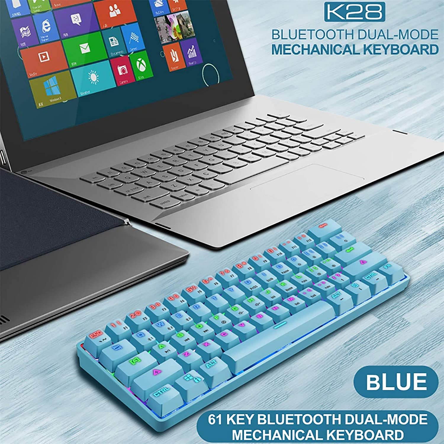 CUUWE K28 Wireless Bluetooth 61-Key Dual-Mode RGB Backlit Waterproof Mechanical Gaming Keyboard - Office Keyboard -Gaming Keyboard