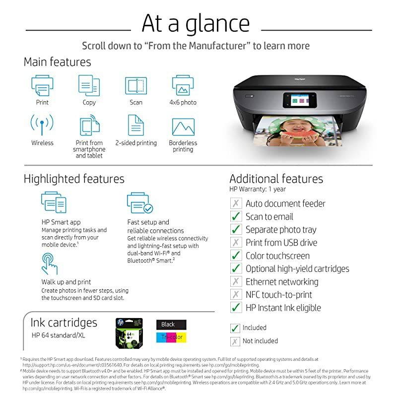 ENVY Photo 7155 All-in-One Photo Printer with Wireless Printing,  Instant Ink, Works with Alexa (K7G93A)