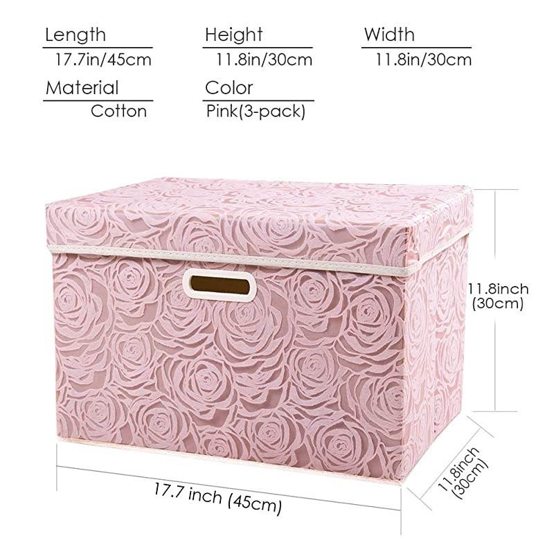 Collapsible Storage Boxes with Lids Fabric Decorative Storage Bins Cubes Organizer Containers Baskets with Cover Handles Divider for Bedroom Closet Living Room 149x98x98 Inch 3 Pack