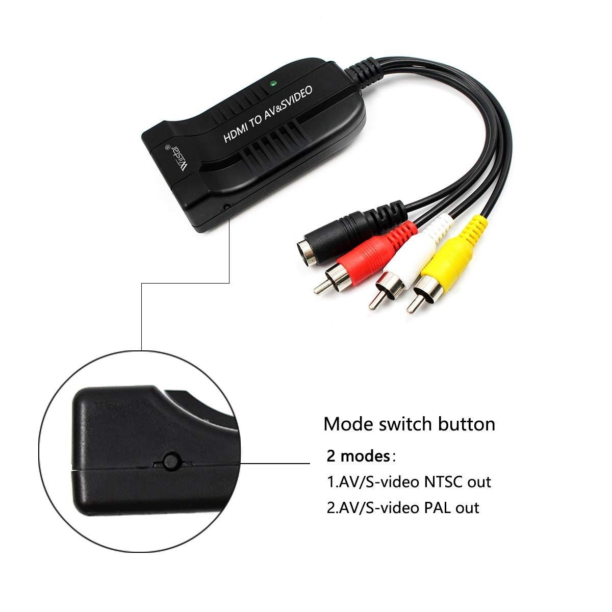 Wiistar HDMI to Composite Converter HDMI to Male AV 3RCA S-Video Converter Adapter 1080P for Xbox PS3 TV STB VCR Blue-Ray DVD