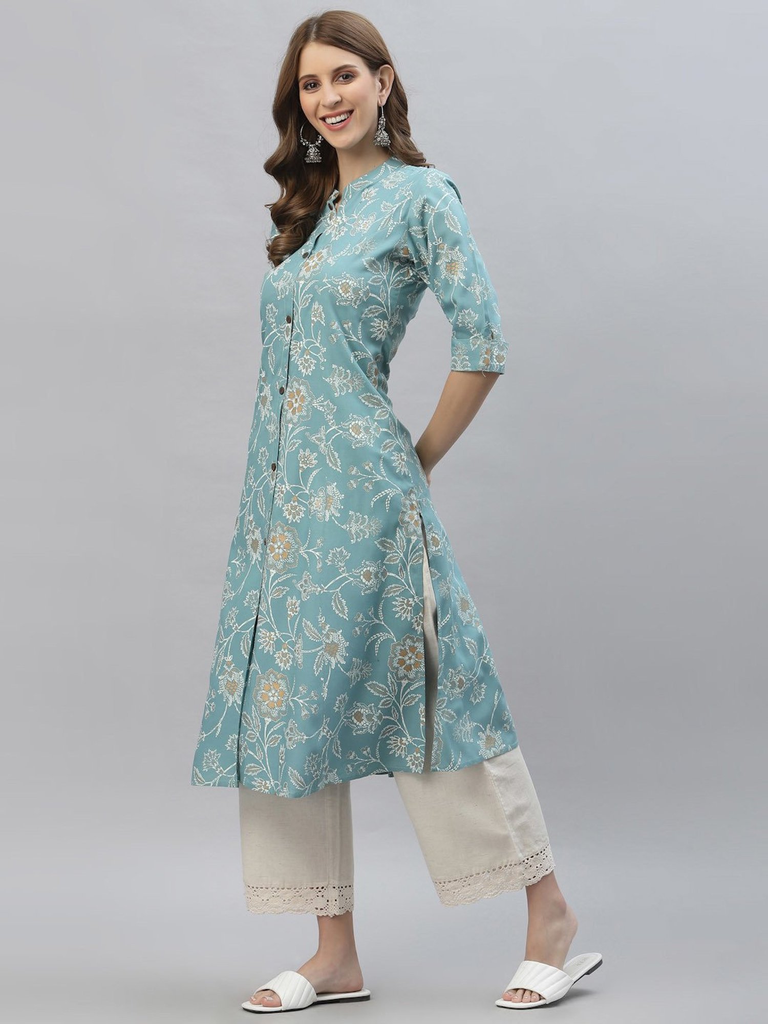 Stylum Blue Floral Print A-Line Kurta