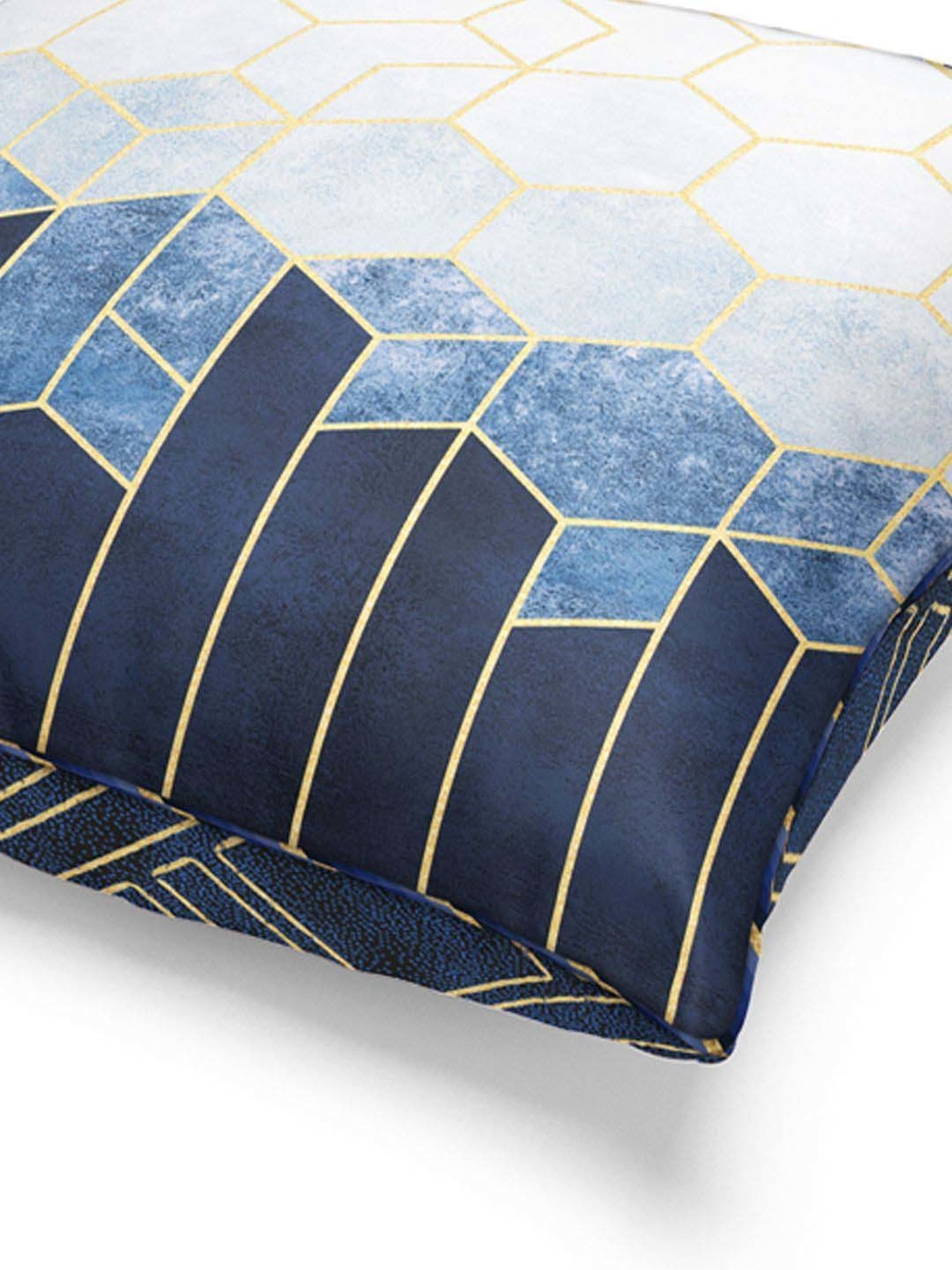 Bianca Suzane Navy & Gold Micro Fiber Reversible Printed Cushion Covers - Set of 3