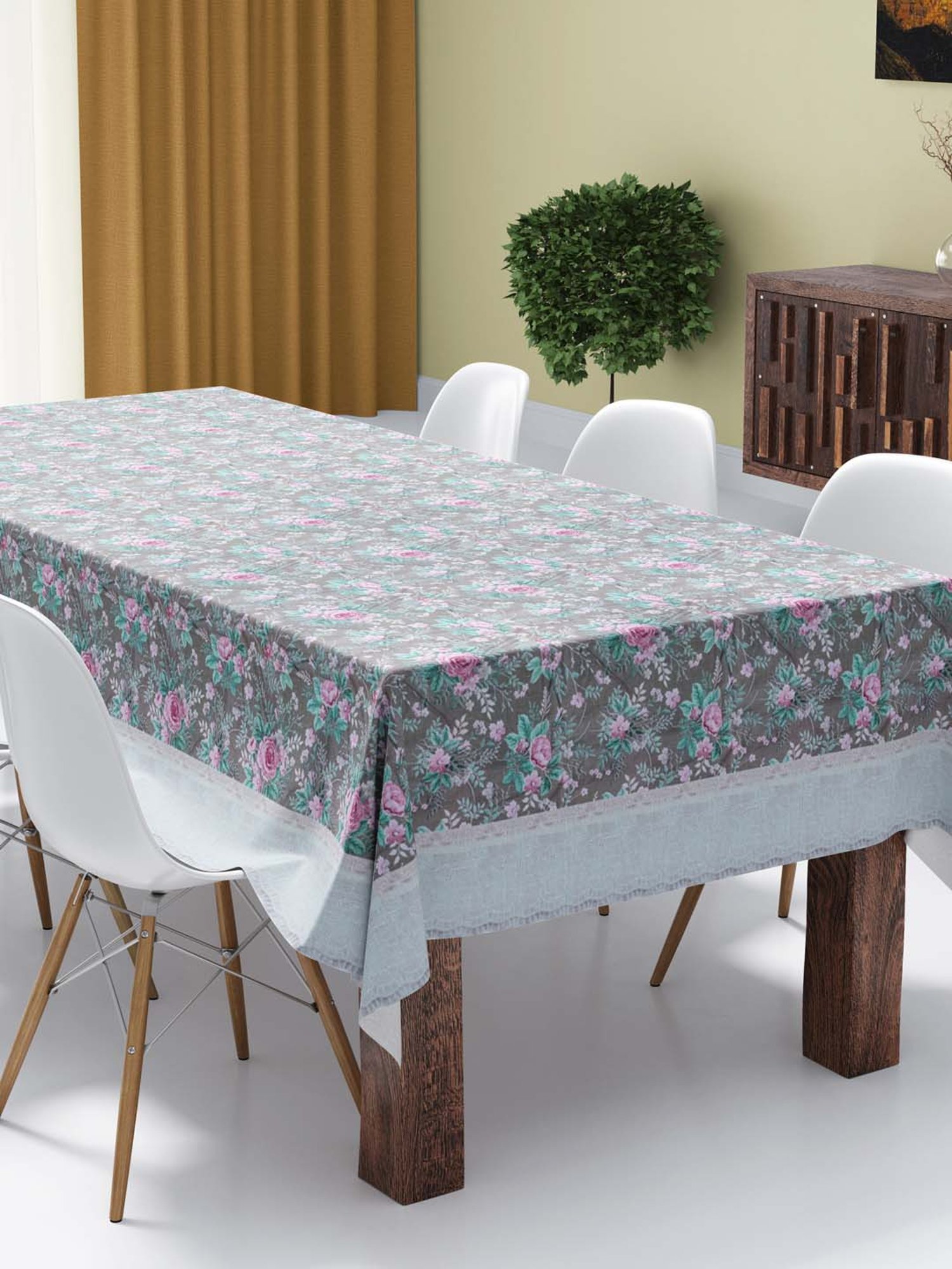 Bianca Grey & Pink PVC 6-Seater Rectangle Table Cloth - Set of 1
