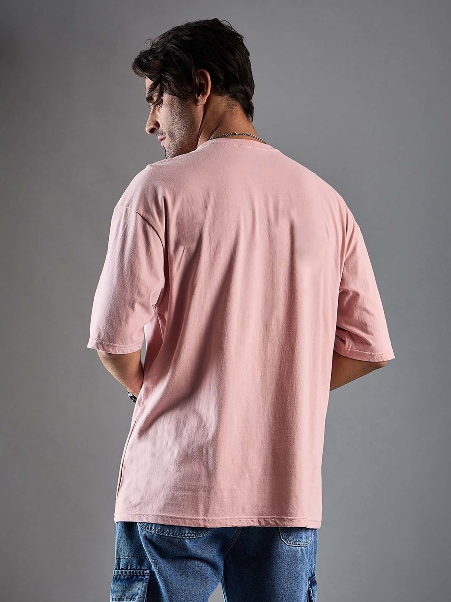 CHIMPAAANZEE Light Pink Loose Fit Oversized Crew T-Shirt