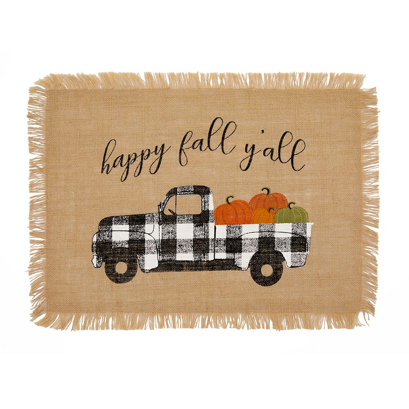 Happy Fall Y'all Farmhouse Burlap Placemat, Set of 4 - 13" x 19" - Elrene Home Fashions