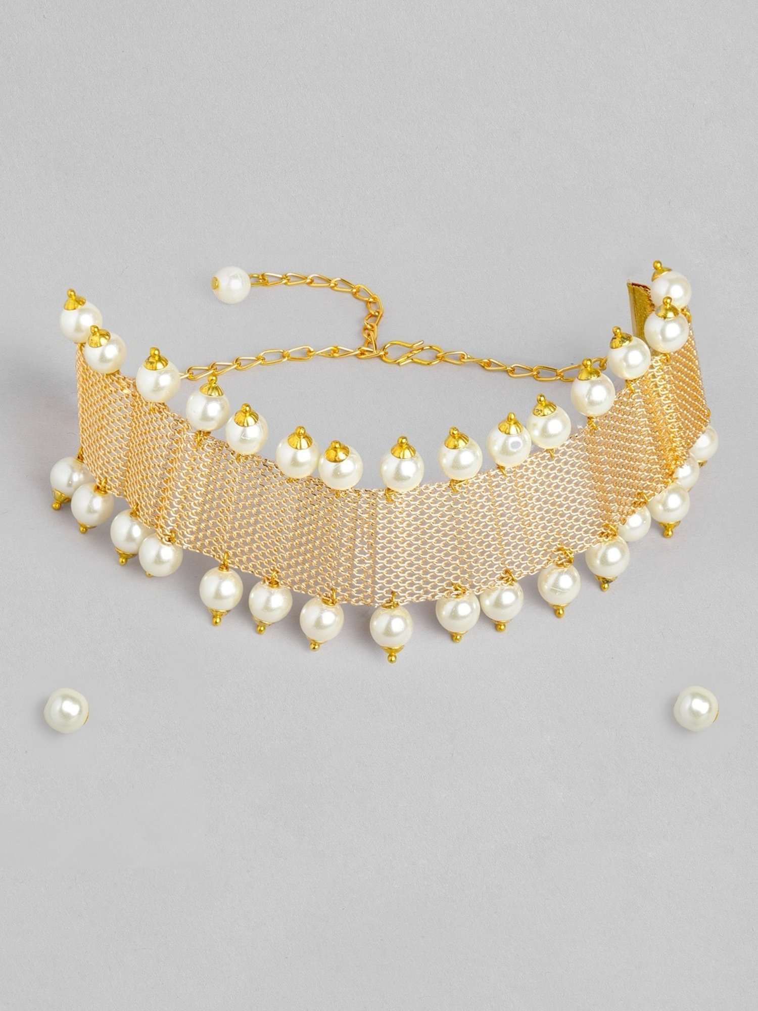 Zaveri Pearls Gold Tone Ethnic Pearls Choker Necklace & Earring Set-ZPFK10416