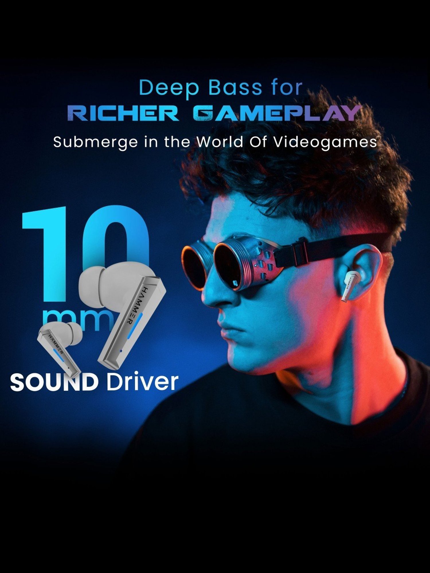 Hammer Arcade in-Ear Earbuds with RGB Lights,50ms Low Latency, 20H Playtime(White, True Wireless)