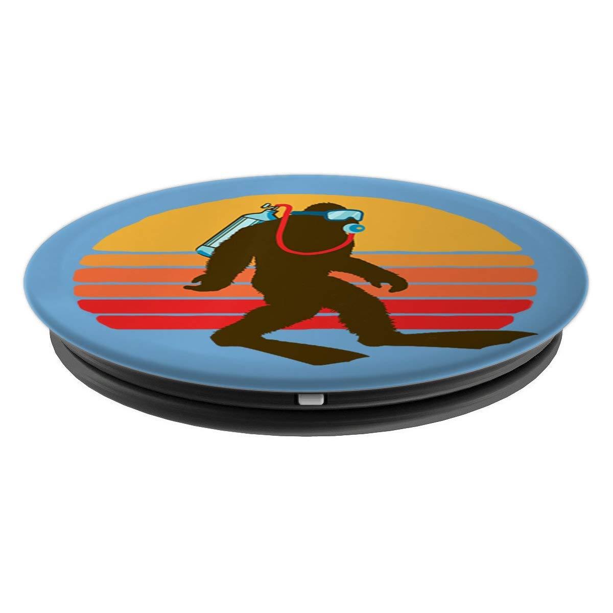 Vintage Funny Bigfoot SCUBA Diving Retro Diver & 80s Sun PopSockets Grip and Stand for Phones and Tablets