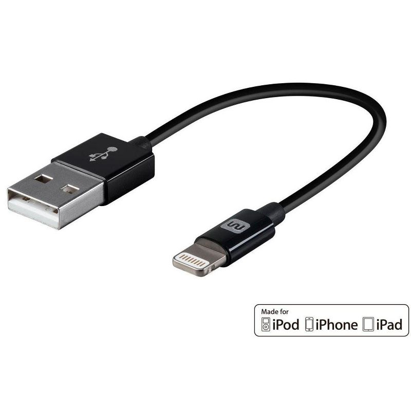 Monoprice Select Series Apple MFi Certified Lightning to USB Charge & Sync Cable - 6 inch Black for iPhone X, 8, 8 Plus, 7, 7 Plus, 6, 6 Plus, 5S