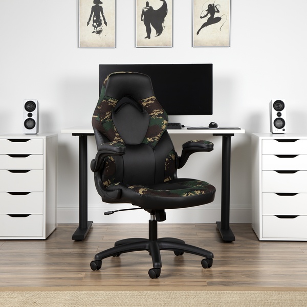 OFM Essentials Collection Racing Style Bonded Leather Gaming Chair, in Arctic Camo (ESS-3085-ARC)