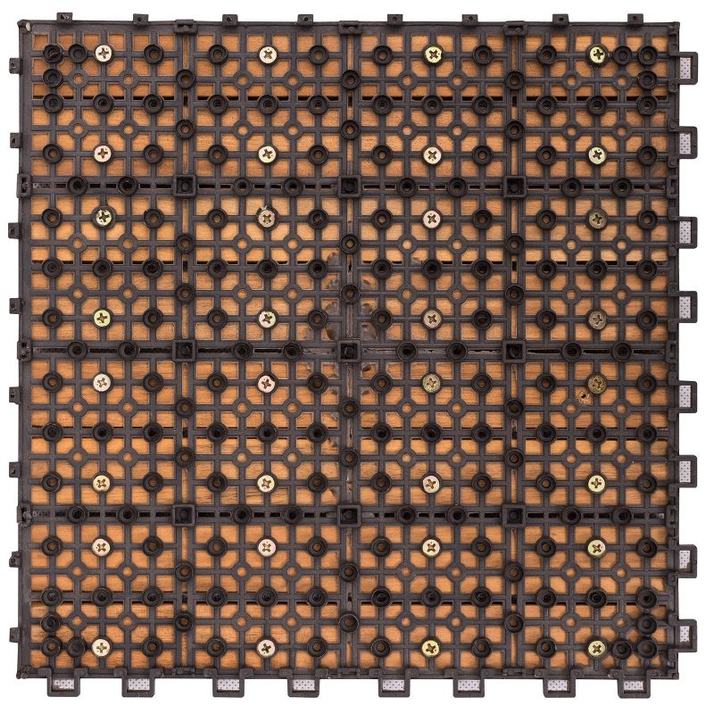 Vifah 8 Slat Acacia Interlocking Deck Tile - Brown (Set of 10)