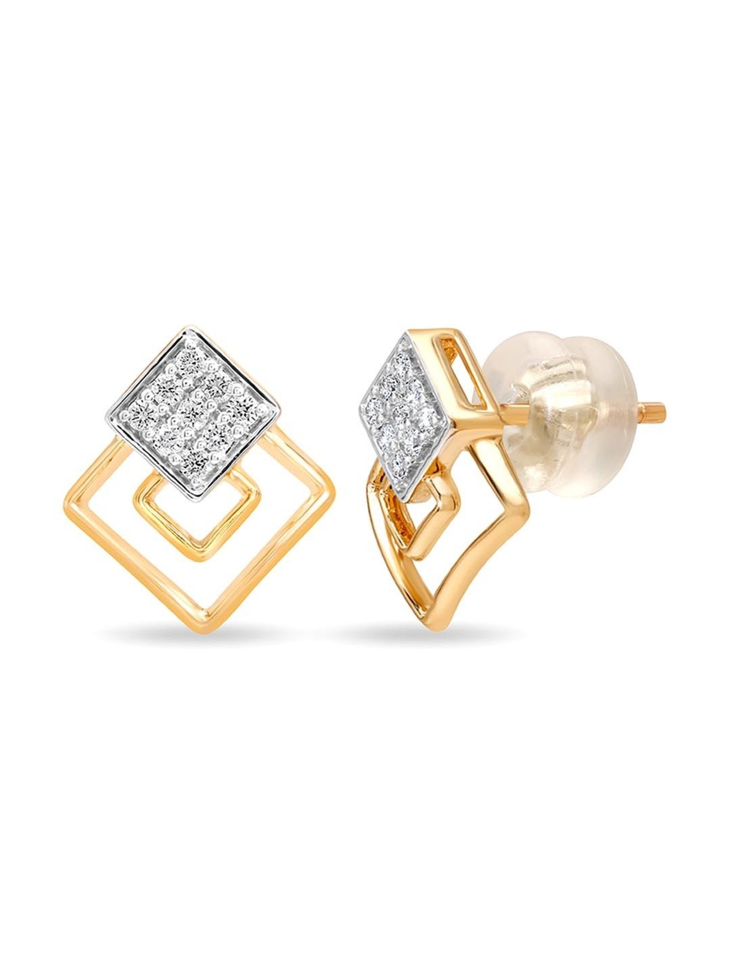 Mia by Tanishq Nature's Finest 14k Gold Sparkling Trio of Rhombus Diamond Stud Earrrings for Women