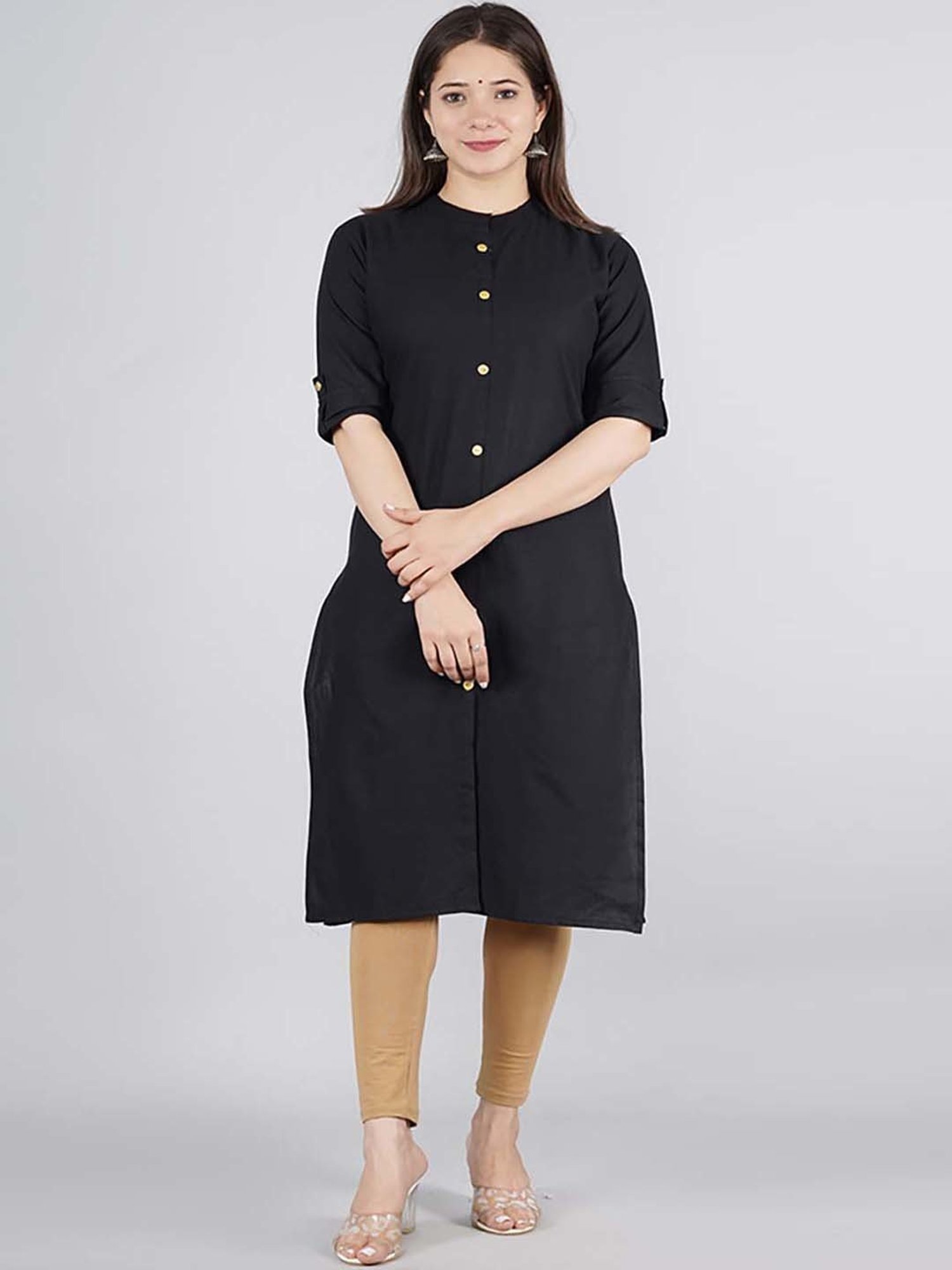 Kipek Black Cotton Straight Kurta