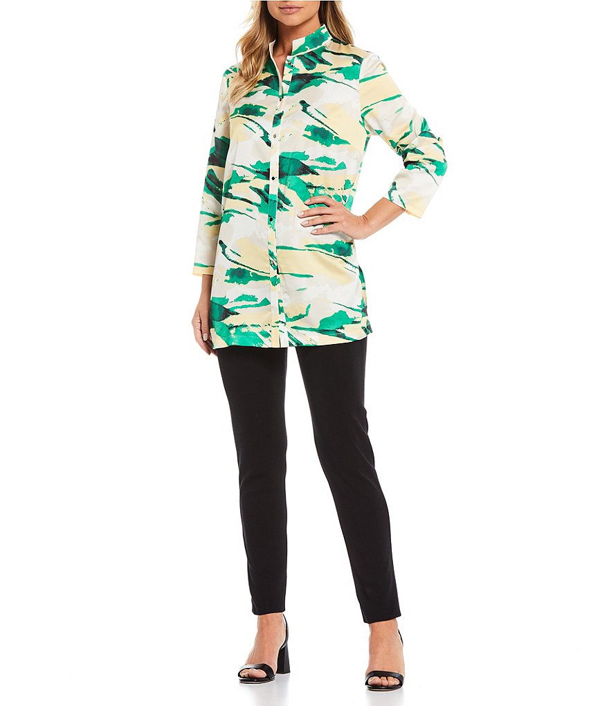 Misook Multi Abstract Bracelet Sleeve Button Front Jacket