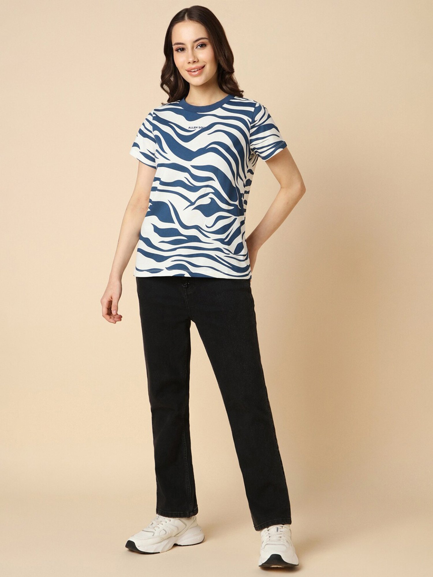 Allen Solly Navy & Off White Cotton Printed T-Shirt