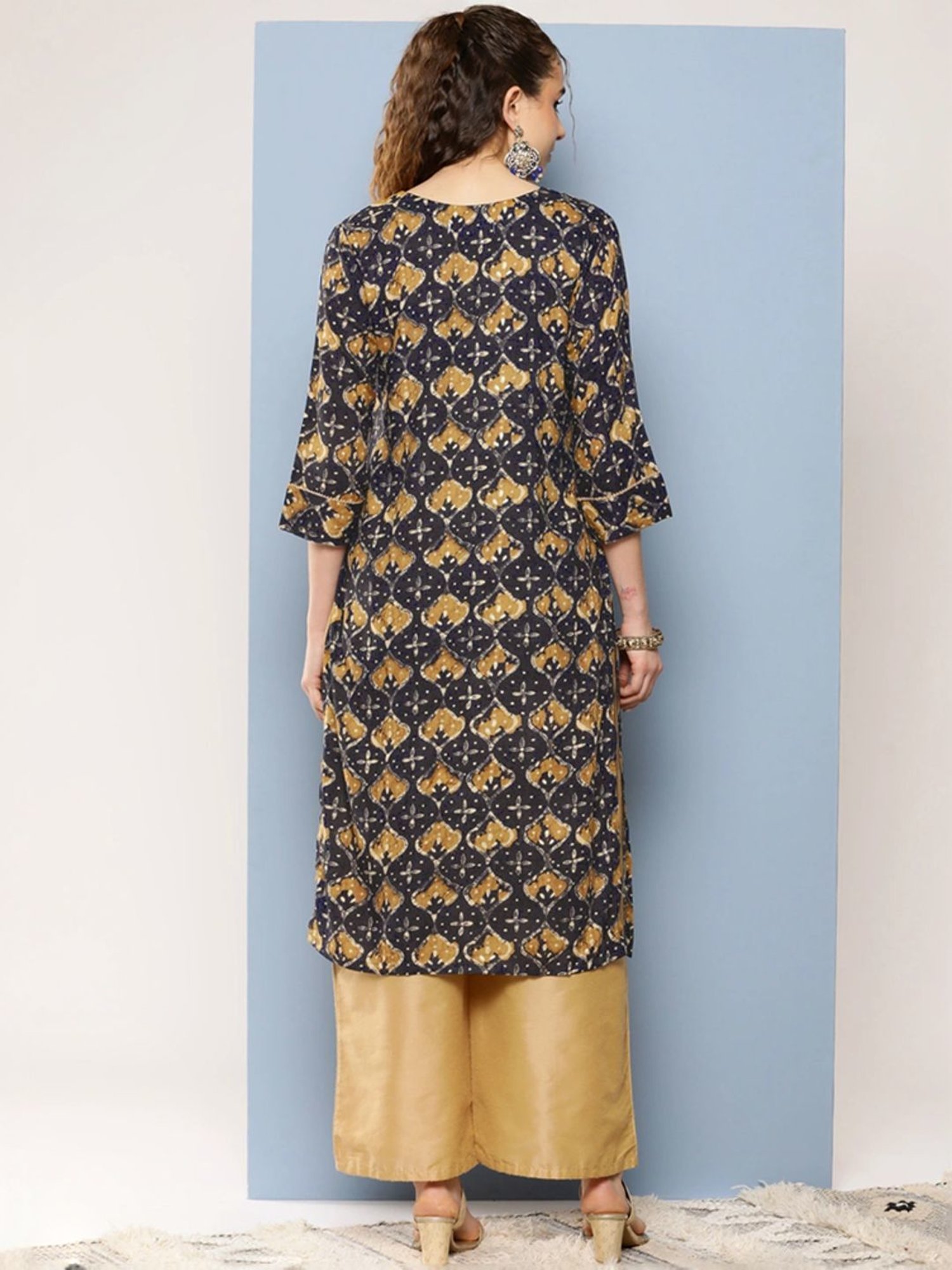 Aarika Black Cotton Embroidered Straight Kurta