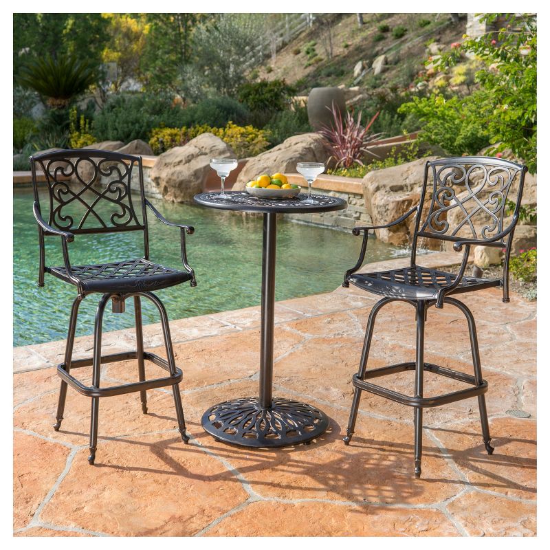 La Sola 3pc Metal Bistro Set - Black/Bronze - Christopher Knight Home