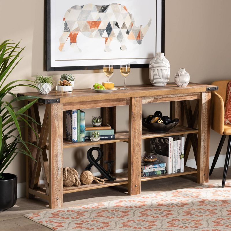 Angelo Rustic Wood Console Table Oak Brown - Baxton Studio