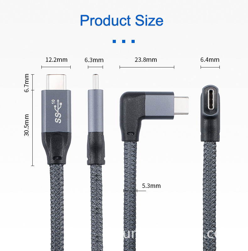 0.5m/1.64ft 1.0m/3.28ft 1.5m/4.92ft USB 3.2 Type C to Type C 90 Degree Cable USB C to USB-C Gen2 Nylon Wire 100W PD Fast Charging Data Cable 4K HD For Macbook Pro Air Samsung S20 Phone Charger Cord