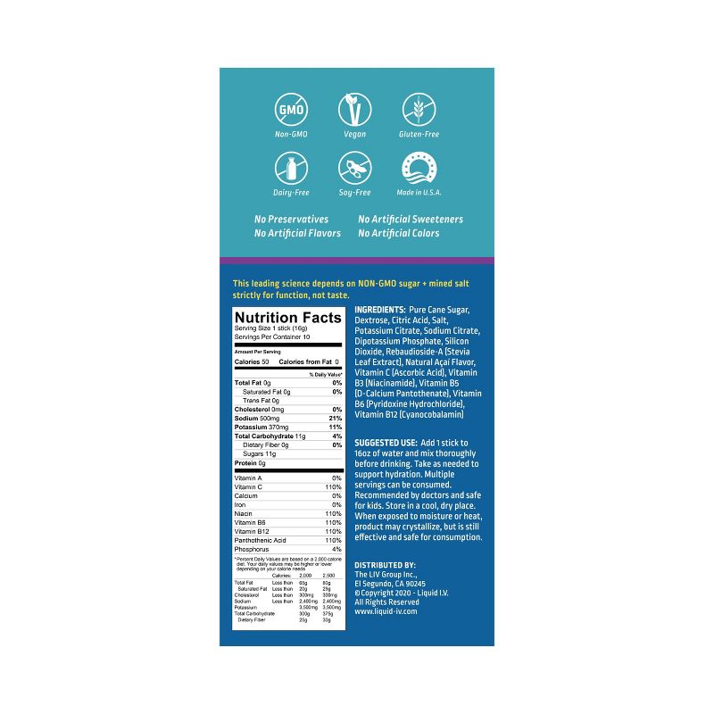 Liquid I.V. Hydration Multiplier - Acai Berry - 10ct/0.56oz