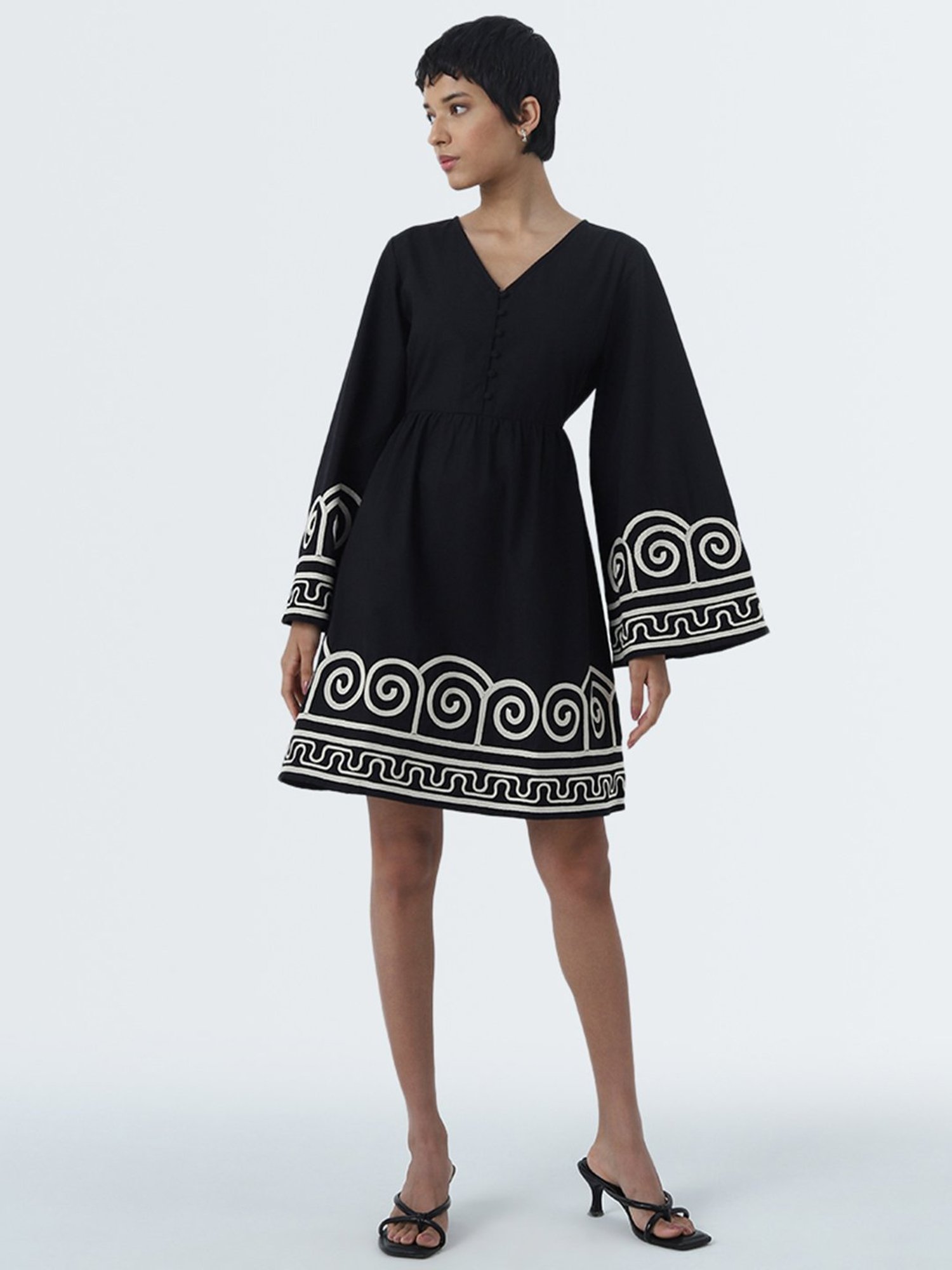 LOV by Westside Black Embroidered A-line Cotton Dress