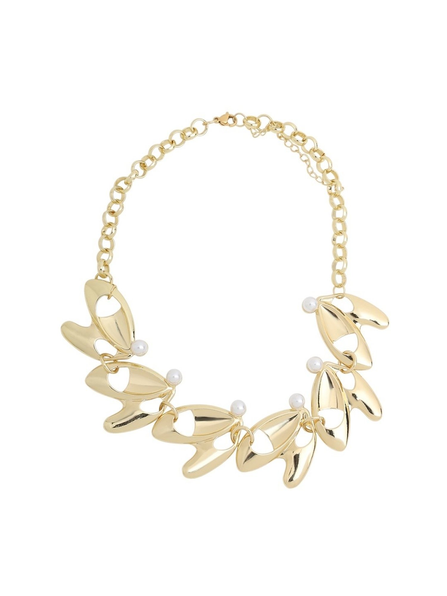 Prita by Priyaasi Pearl Studded Designer Leaf Link Gold-Plated Necklace