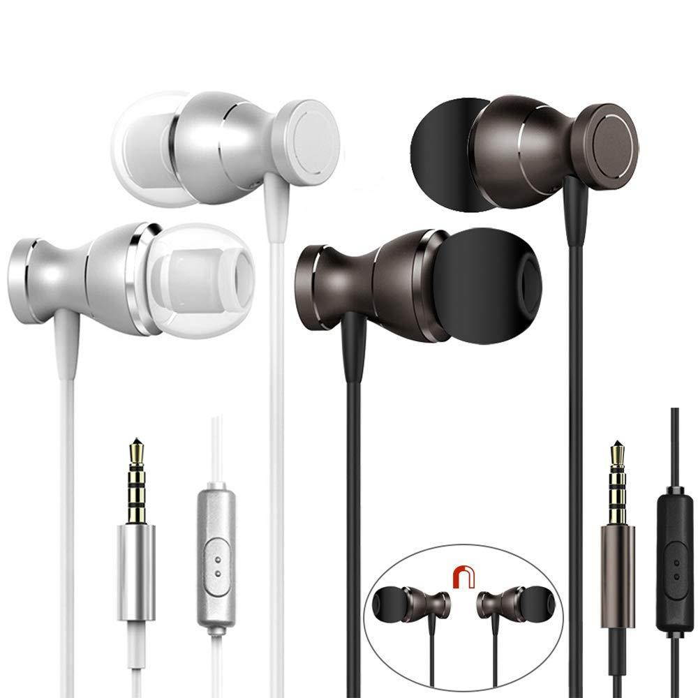 2 Packs Magnetic Earbud Headphones with Remote & Microphone, DaKuan in Ear Earphone Stereo Sound Noise Isolating Tangle Free for Smartphones, Laptops, Gaming, Fits All 3.5mm Interface Device