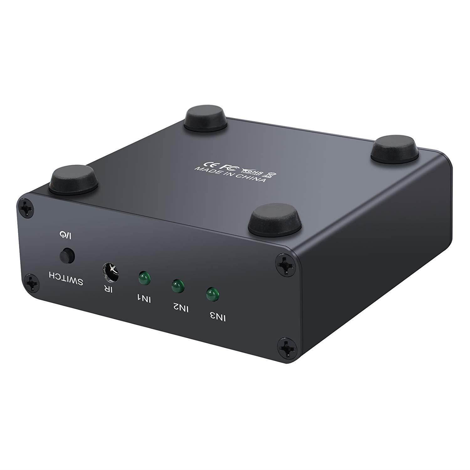 ESYNIC 3 Port Toslink Switch Digital Optical Audio Switcher 3X1 with IR Remote Control Aluminum Alloy SPDIF Switcher 3 In 1 Out with 6.6ft Optical Cable Supports PCM2.0 5.1CH DTS Dolby-AC3