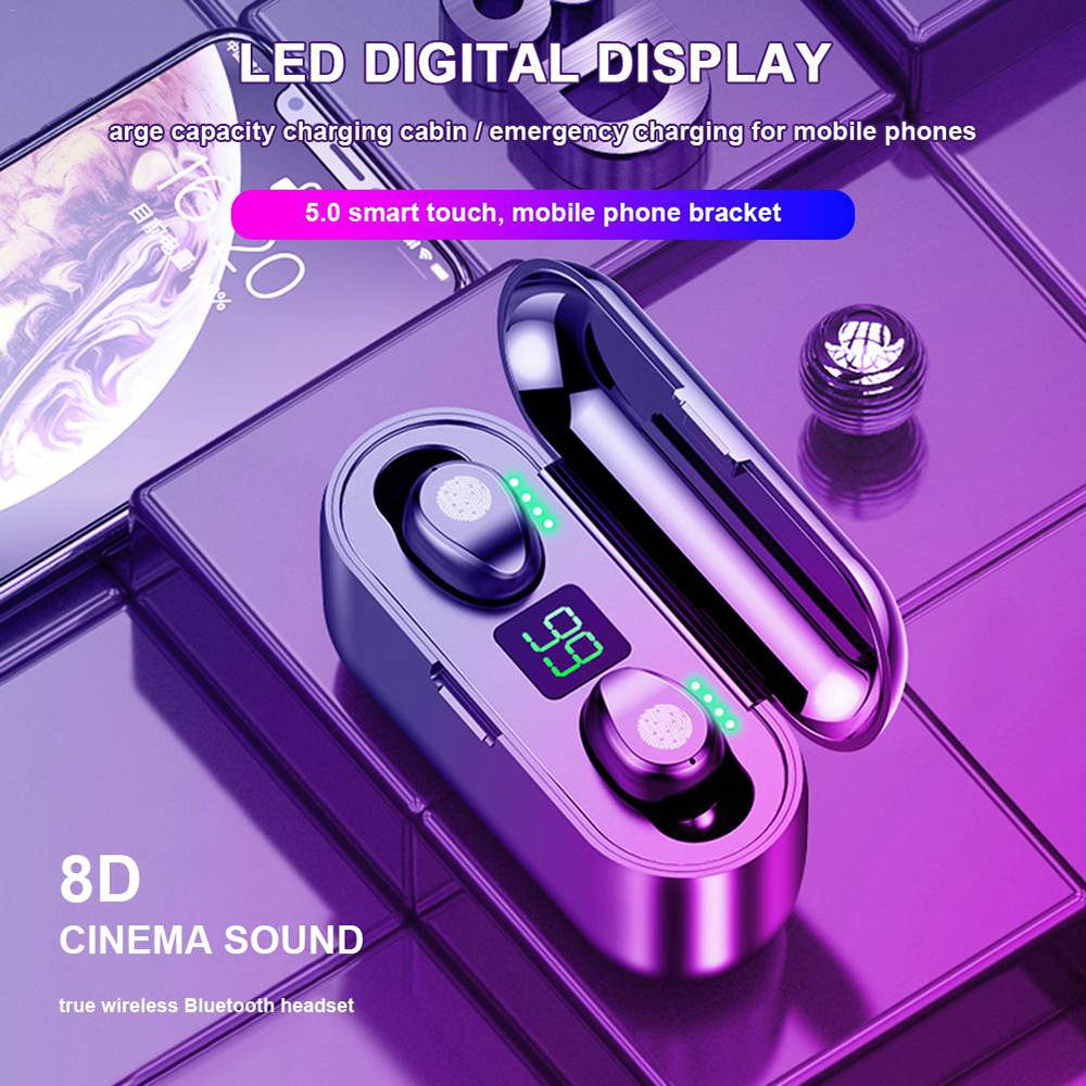 F9 Wireless Bluetooth V5.0 Earphone LED Display Headphone Stereo Earbuds 2000 mAh Power Bank Sport Headset With Microphone