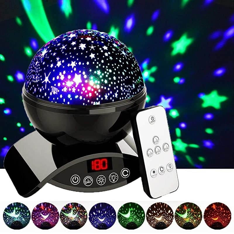 Night Light Baby Star Projector 8 Color Rotation Lamp with Timer Remote and Chargeable Dimmable Combinations Romantic Star Sky Best Gift for Kids Festival Bedroom Living Room Black