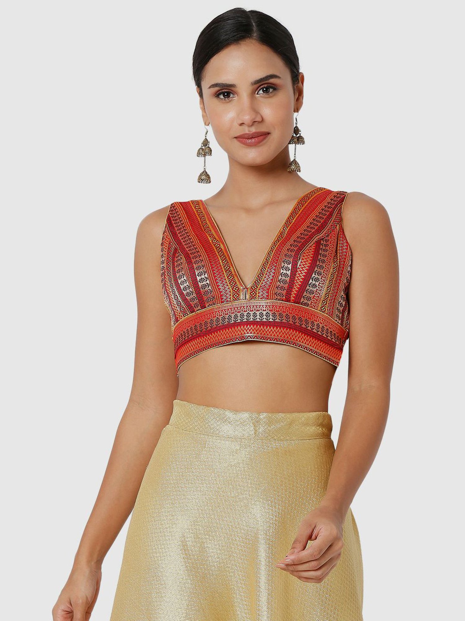 Salwar Studio Red Woven Pattern Readymade Blouse