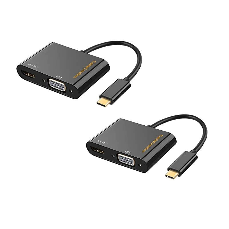 USB C to HDMI + VGA  Type C to Dual HDMI VGA Splitter Thunderbolt 3 Compatible Adapter Compatible with XPS 13 MacBook Pro 2019iPad Pro 2019 Yoga 910Surface Go Chromebook Pixel