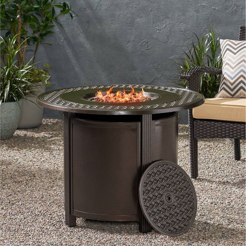 Ontario Outdoor Round Aluminum Fire Pit Hammered Bronze - Christopher Knight Home
