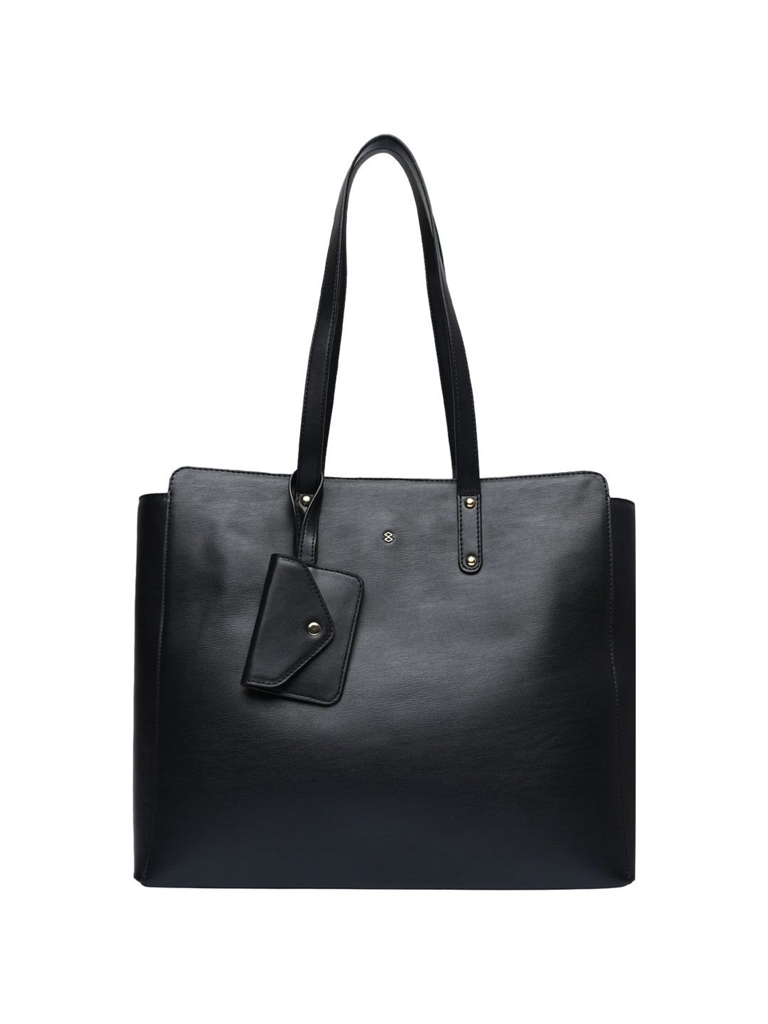 Horra Black Solid Large Tote Handbag with Pouch