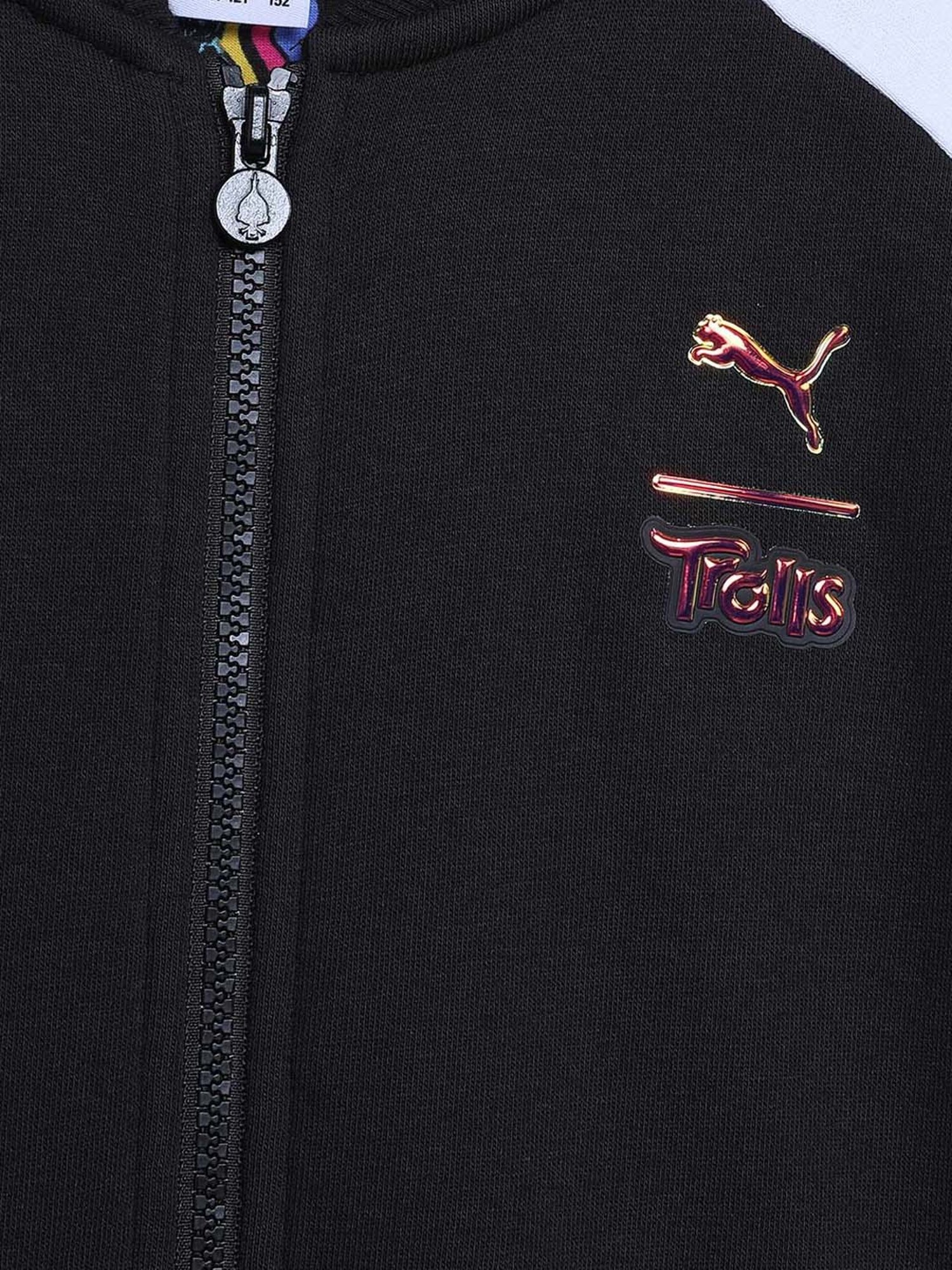 Puma Kids TROLLS T7 Black Cotton Logo Full Sleeves Jacket