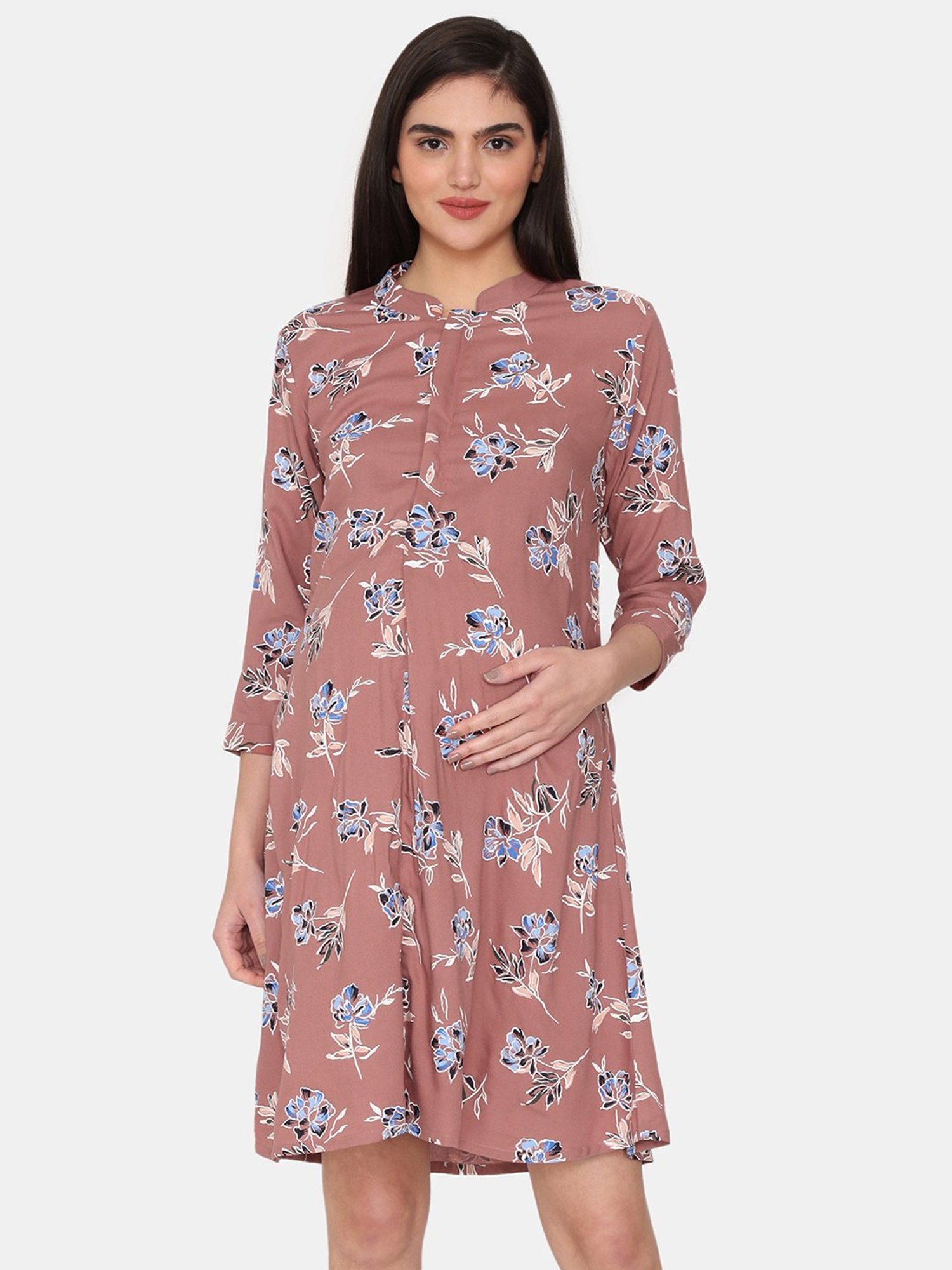 Coucou by Zivame Dusty Pink Printed Maternity Night Dress