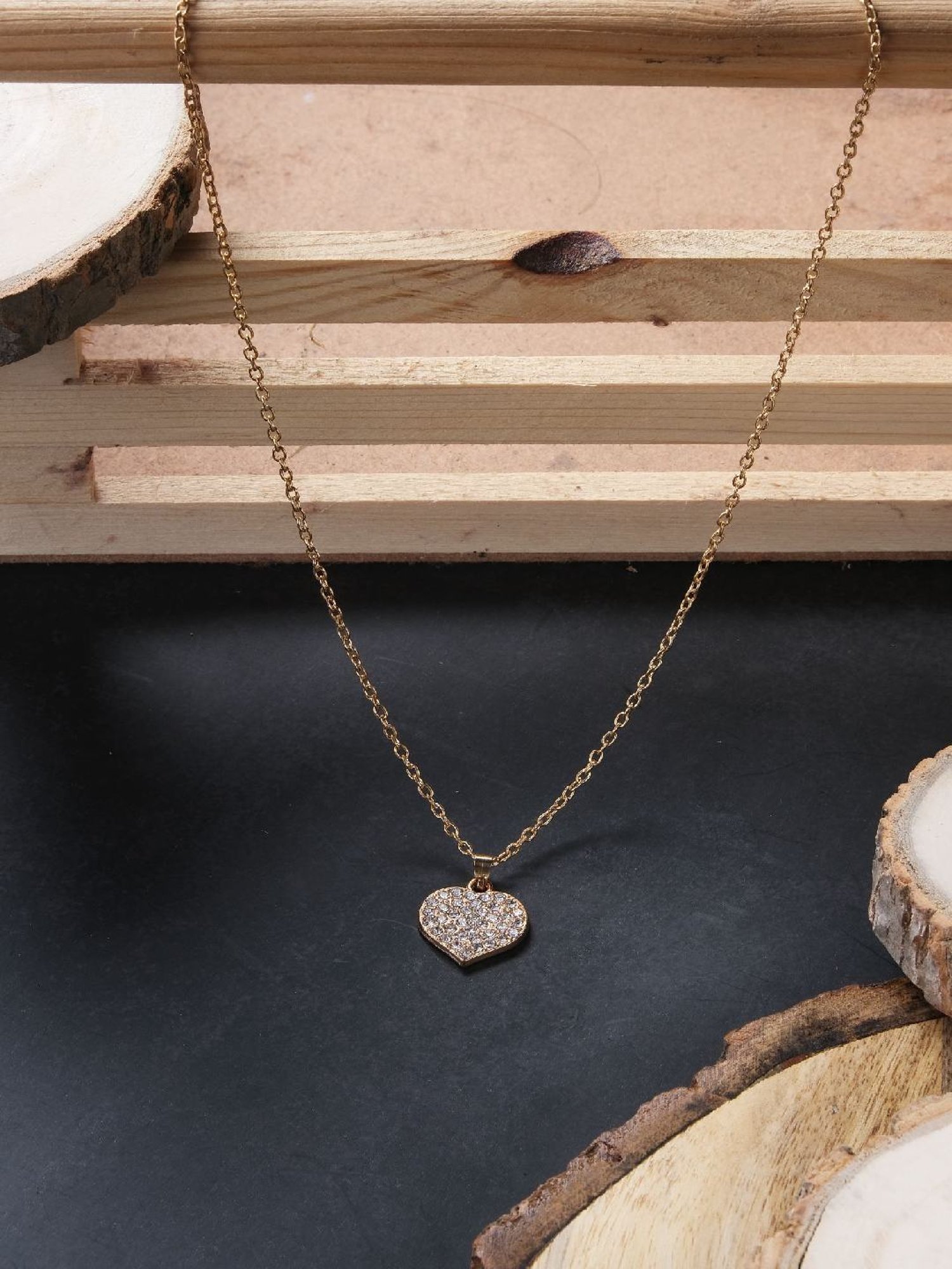 Jewelz Trendsetting Gold Western Necklace With Delicate Heart Hanging Charm for Women