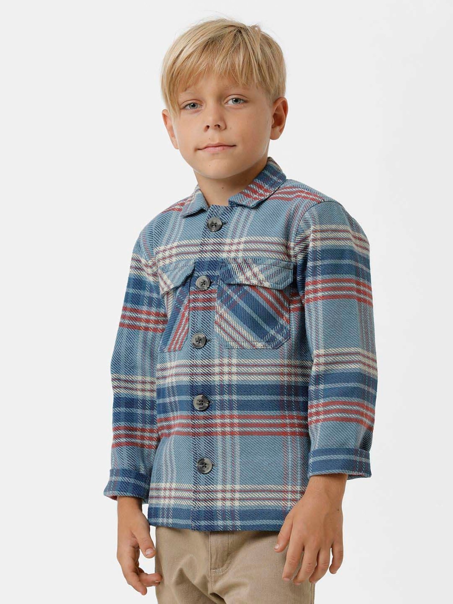 Kate & Oscar Kids Blue Cotton Chequered Full Sleeves Shirt