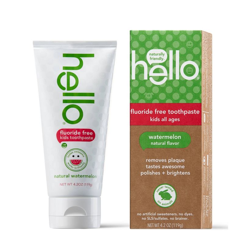 hello Kid's Fluoride Free Toothpaste SLS Free + Vegan Natural Watermelon - 4.2oz/4pk