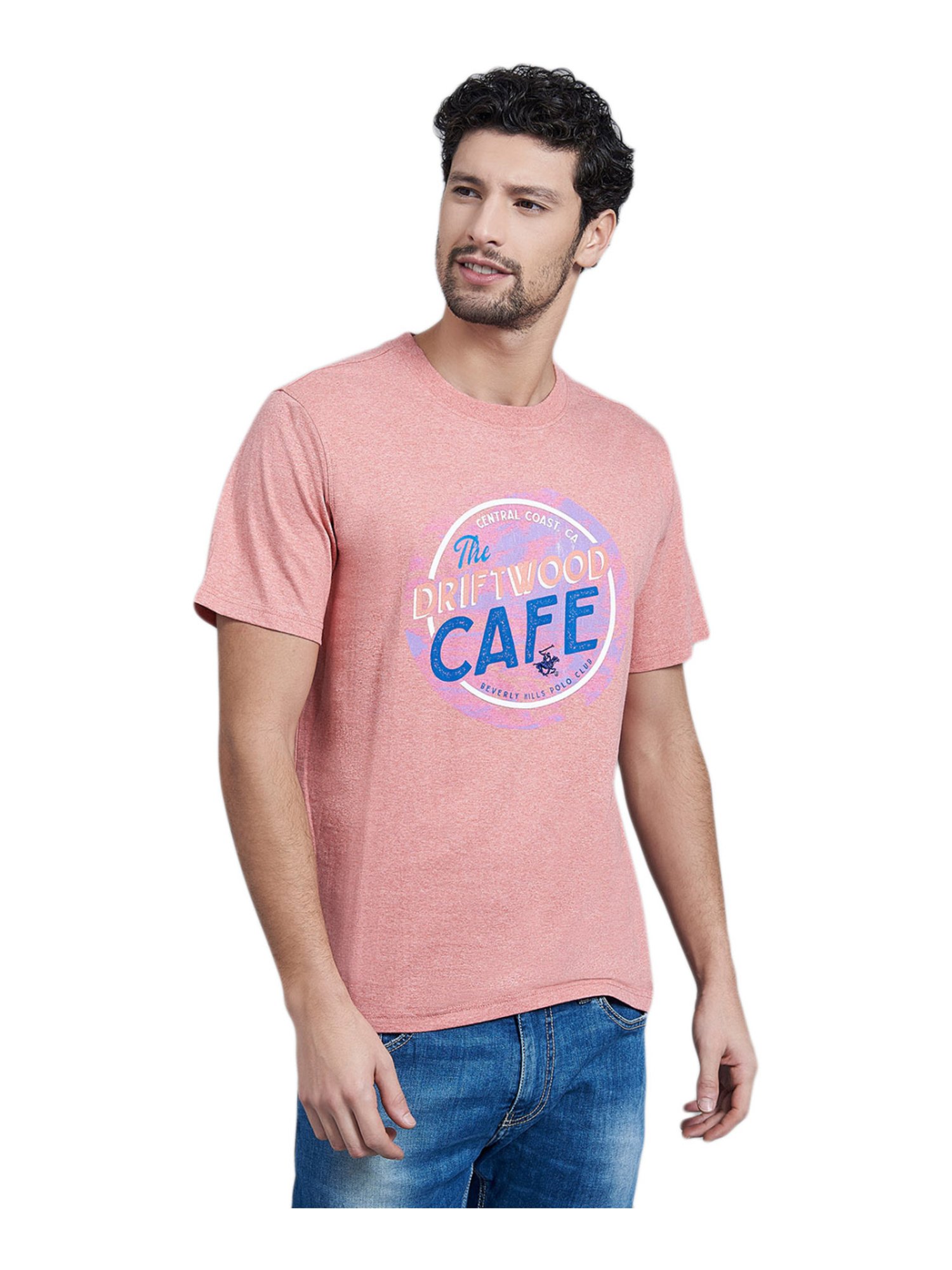 Beverly Hills Polo Club Coral Cotton Regular Fit Printed T-Shirt