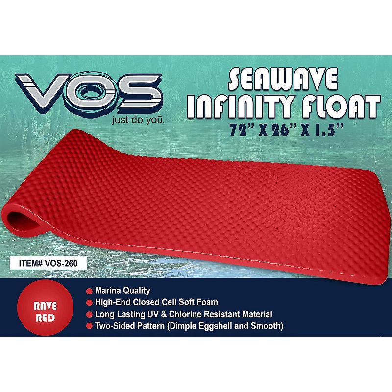 Vos 72 Inch Soft Wavy Foam Durable Long Lasting UV Chlorine Resistant Water Float Lounger Raft for Lakes, Rivers, and Swimming Pools, Red