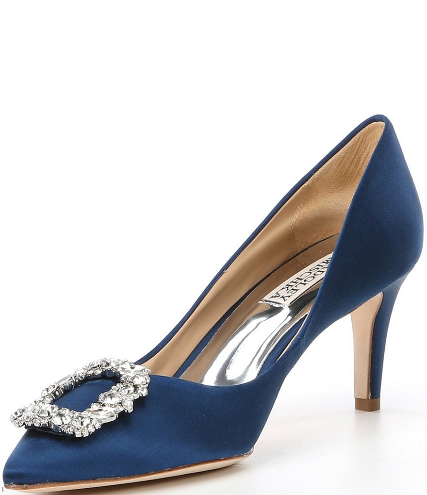 Badgley Mischka Carrie Satin Brooch Embellished Pumps