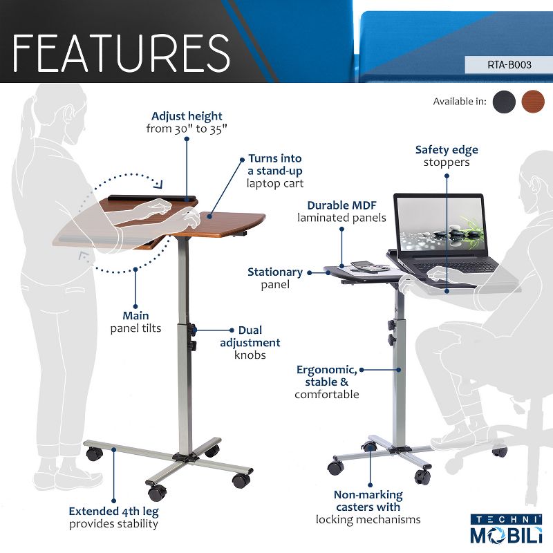 Mobile Laptop Cart Steel Mahogany - Techni Mobili