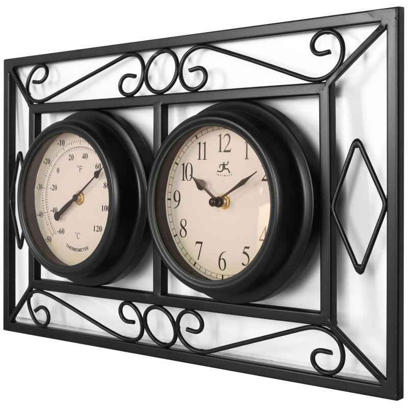 18"  Metal Outdoor / Indoor Atomic Clock with Thermometer - Weathered Black Finish - Acurite