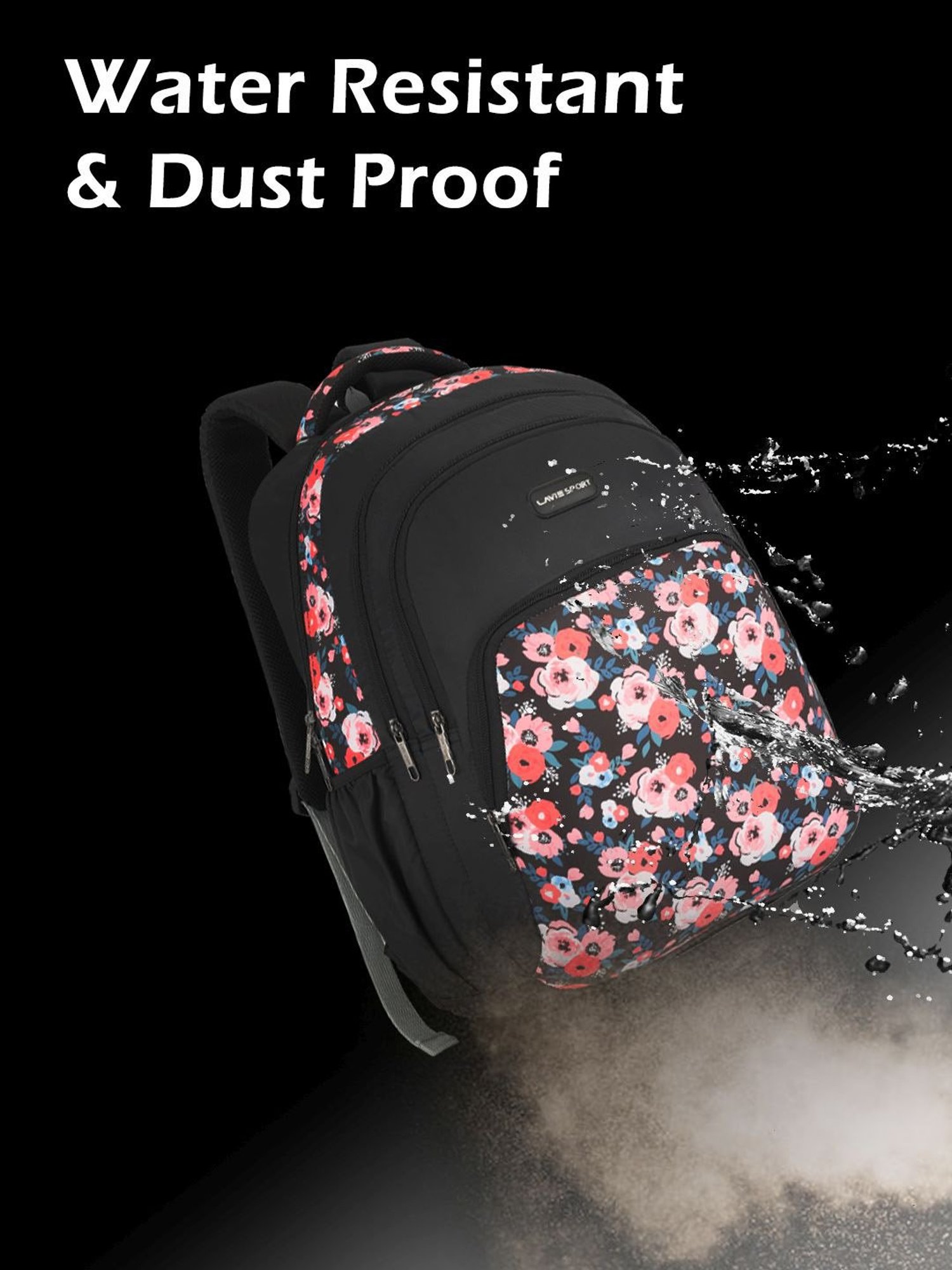 Lavie Sport Rosette 39L Printed School Backpack with Rain cover for Girls (Black)