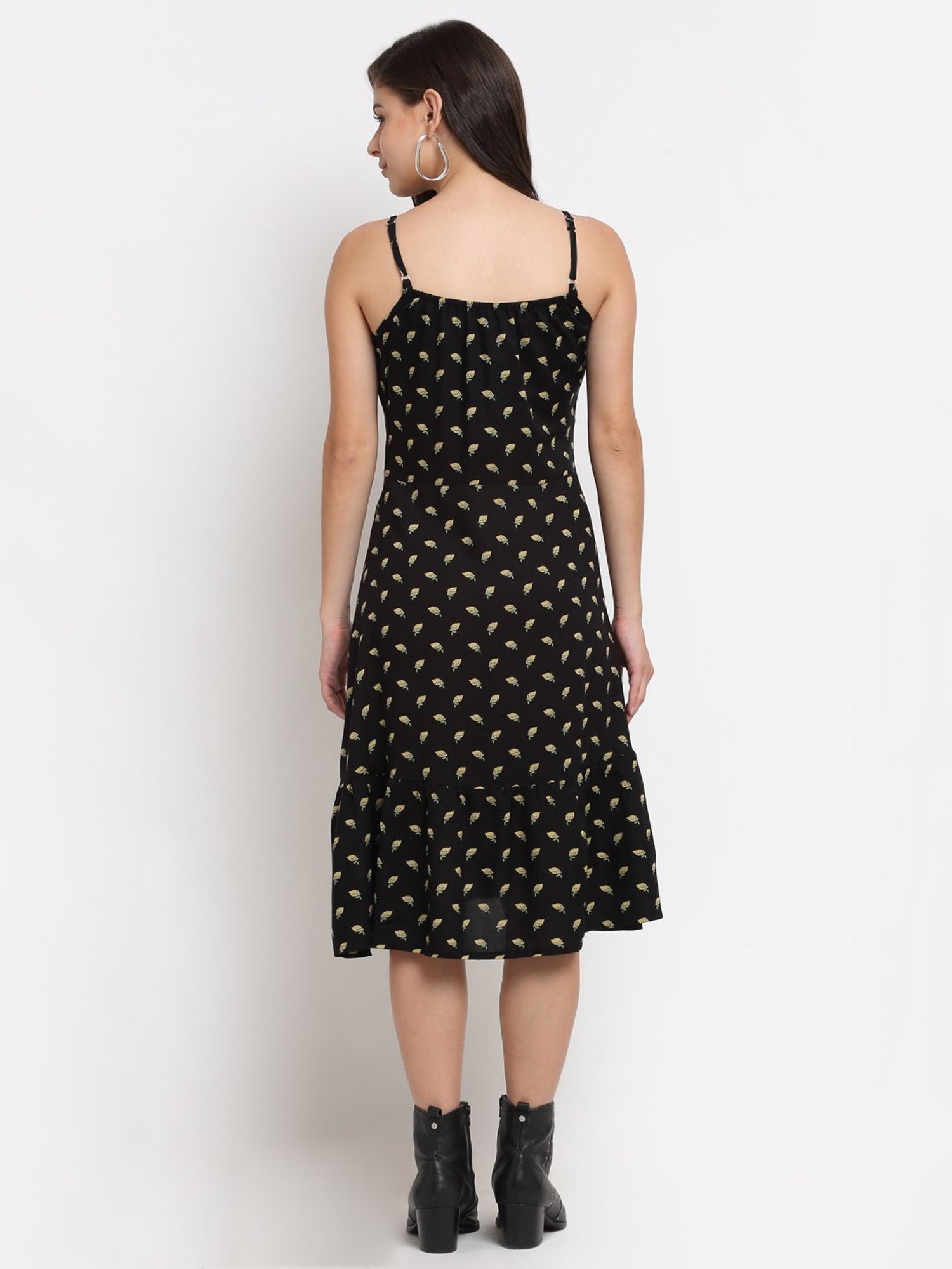 BRINNS Black Floral Print Midi A Line Dress