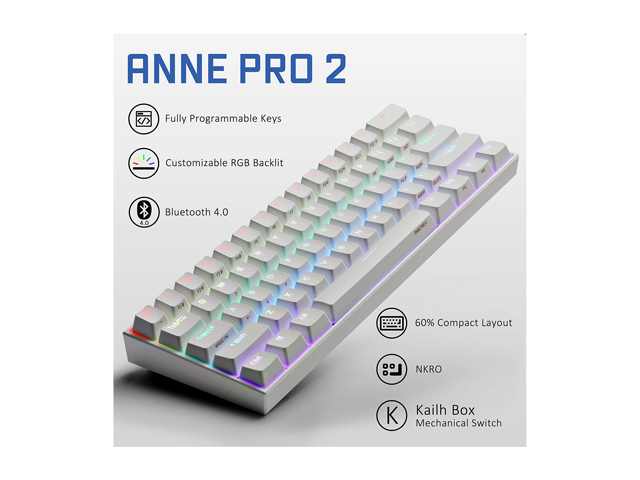 Anne Pro 2 60% Mechanical Keyboard Wired/Wireless Dual Mode Full RGB Double Shot PBT - Brown Switch