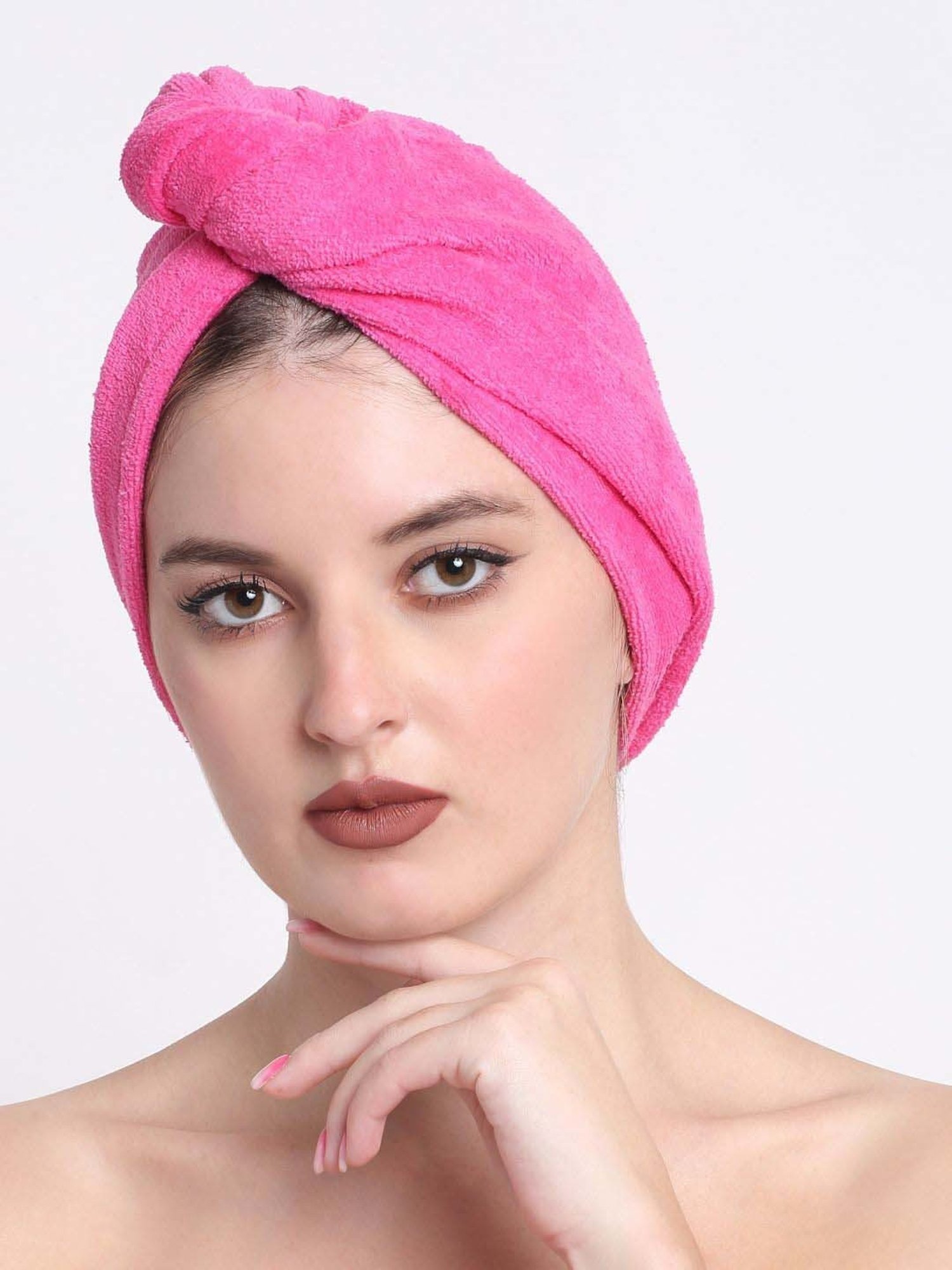 Creeva Luxury Fuchsia Cotton 380 GSM Hair Wrap - Set of 2